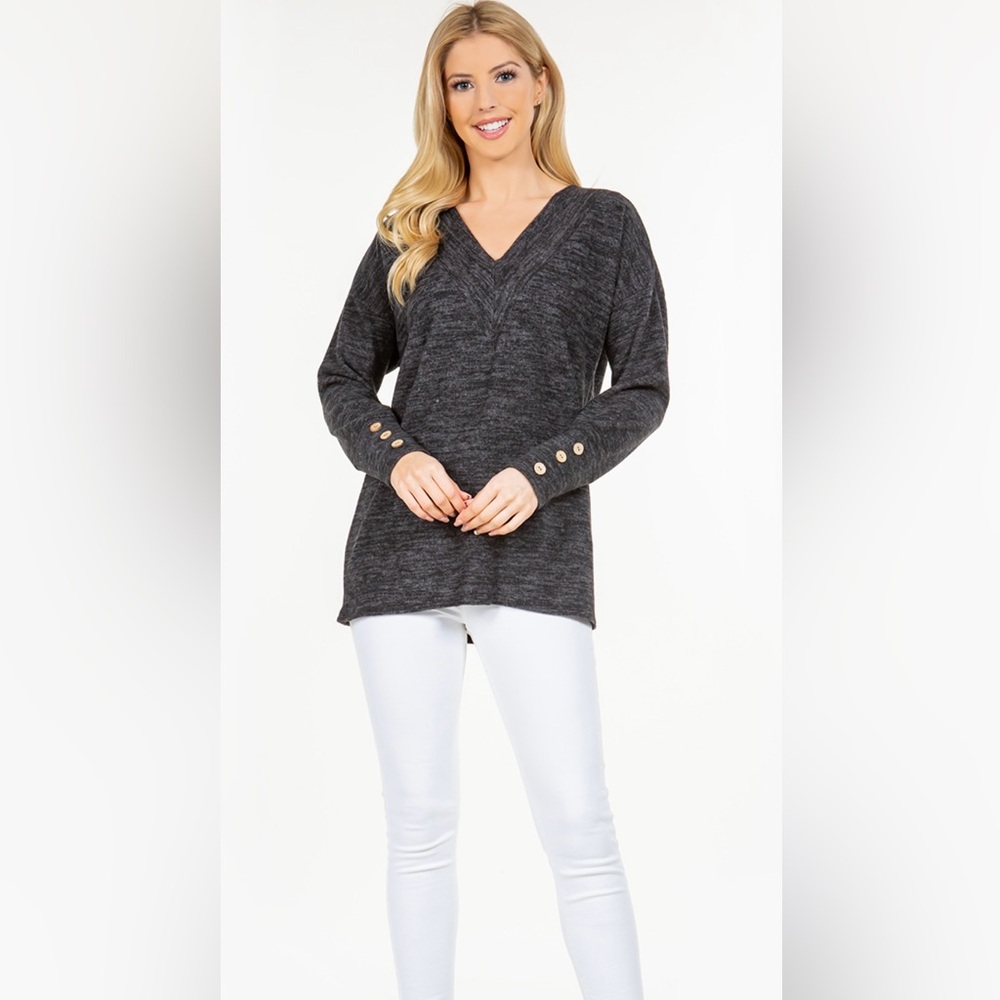 18. Long Sleeve Black V Neck Sweater Top
